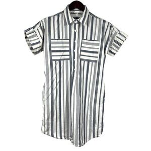 Mystree Collared Short Sleeve Shirt Dress Womens M 100% Cotton Coastal Classic
